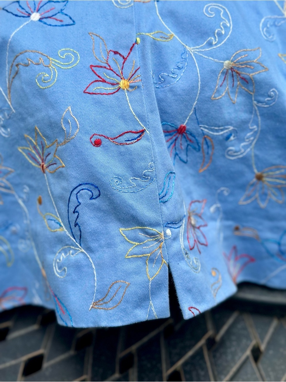 Harolds Blue Cotton Embroidered Floral Skirt Size 14 Spring Cottagecore - Picture 5 of 7